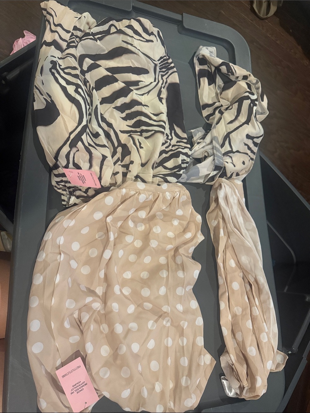 Women’s Mixed Print Beige and Black Tops - Polka Dot & Zebra
